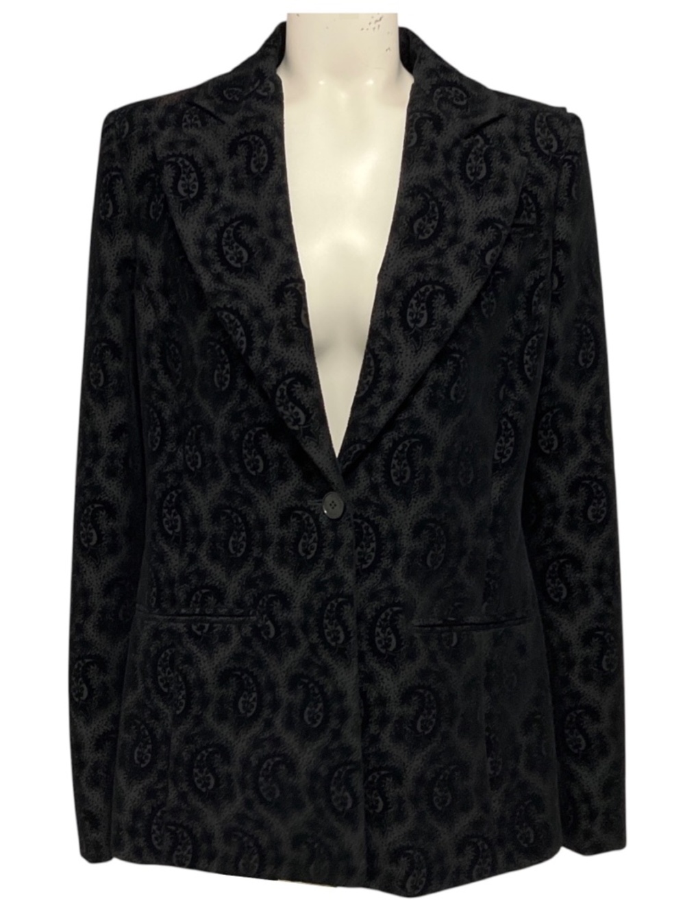 ALTUZARRA BLACK PAISLEY PATTERNED VELVET BLAZER